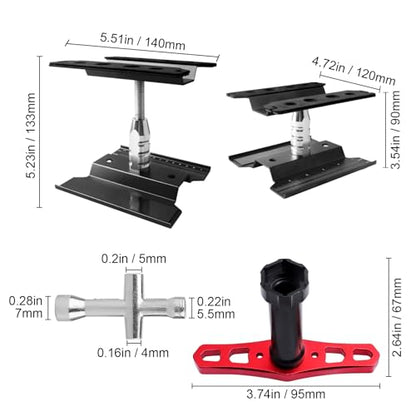 RC Car Work Stand Repair Workstation 360 Degree Rotation Lift with Wheel Wrench Tools for 1/8 1/10 1/12 1/16 1/18 Scale Cars Trucks Buggies (Black)