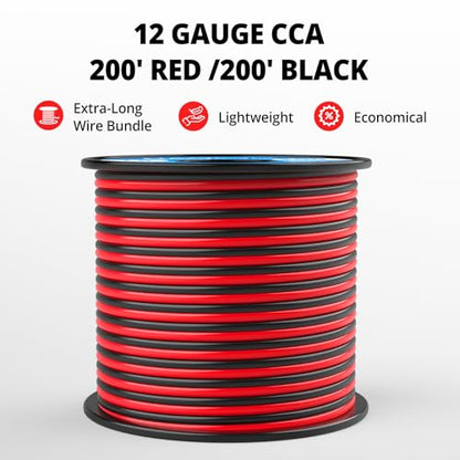 NAOEVO 12 Gauge Wire 2 Conductors, CCA Red Black Electrical Wire, 200FT | Flexible, High Conductivity & Wear-Resistant 12 AWG Wire with PVC insulation for Automotive, Speaker, LED, Marine, 12V/24V DC - size: 200ft, style: 12AWG
