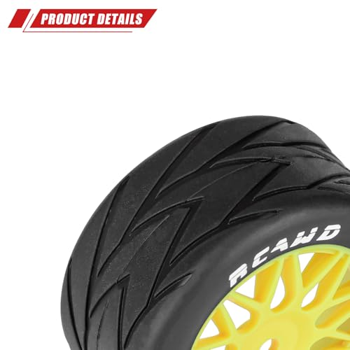 RCAWD for Losi 1/12 RC Racecar On-Road Car Pre-Glued Wheel Tire Set, Balance Grip & Durability Nylon Rubber 8mm Hex Adapter 4mm Tires Upgrades Parts All Terrain Adaptation 4pcs Yellow - color: Yellow