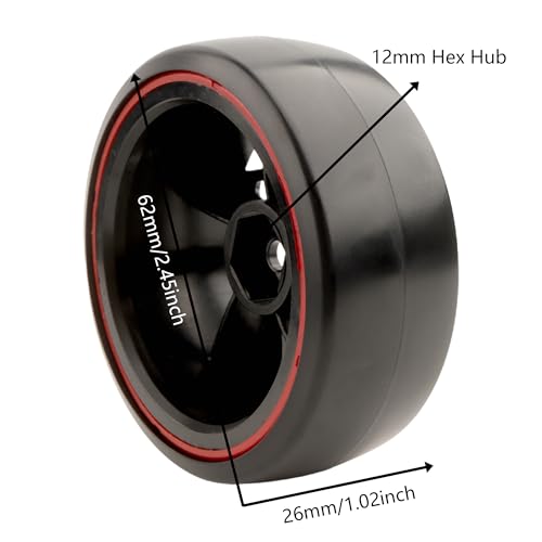OD62mm 1/10 Hard Plastic RC Drift Car Tires & Wheel Rims 12mm Hex Tyre Compatible with Traxxas 4Tec HSP Tamiya TT01 XV01 HPI Kyosho 1/10 Scale Drift Drifting RC Cars - color: Red