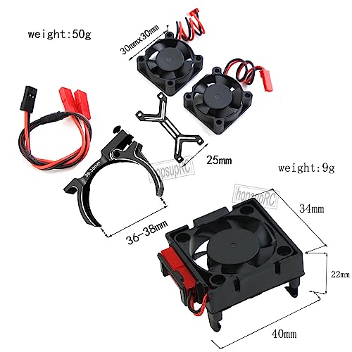 Upgrades for 1/10 Slash/Stampede/Bandit 2WD 4WD,Aluminum 3660 540 550 Motor Cooling Fan with 36-38mm Adjustable Mount & VXL-3s ESC Cooling Fan High Velocity Fan Heatsink Set,Black - color: Black/for Slash