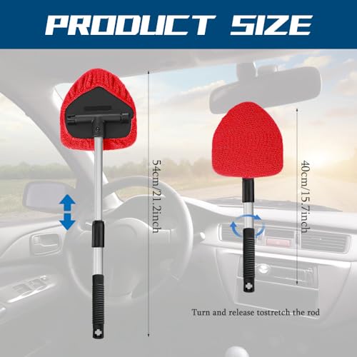 Car Wash Brush with Long Handle, Windshield Cleaning Tool, Car Washing Mop Kit Mitt Sponge Car Cleaning Supplies Kit, Microfiber Towel Gloves Universal for Cars RV SUV Truck Office (Red) - color: Red