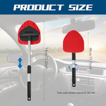 Car Wash Brush with Long Handle, Windshield Cleaning Tool, Car Washing Mop Kit Mitt Sponge Car Cleaning Supplies Kit, Microfiber Towel Gloves Universal for Cars RV SUV Truck Office (Red) - color: Red