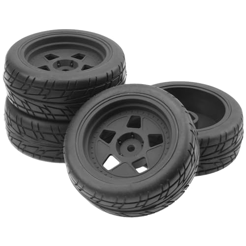 ShareGoo Nylon Wheel Rims with Rubber Tire RC 12mm Hex Compatible with HSP Tamiya Kyosho RedCat Sakura WLtoys 1/10 RC On-Road Racing Touring Car (Black) - color: Black
