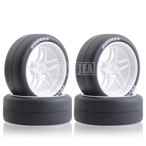 65mm 4PCS 1:10 RC Drift Tires and Petal Shaped Wheels Hub 12mm Hex Smooth Surface Rubber Tires Fit for 1/10 On-Road Drifting Car Traxxas HSP Tamiya HPI Kyosho