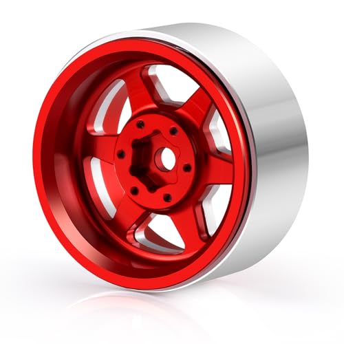 1.3inch Aluminium Beadlock Wheel Hub Rims for Axial SCX24 TRX4M 1/18 1/24 RC Crawler Car Upgrade Parts (Red) - color: Red
