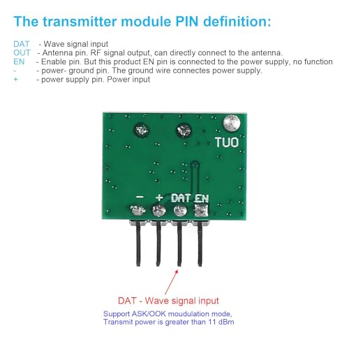 10-Pack 433MHz RF Transmitter and Receiver Module, Antenna | 2.2-5V power supply, minus 108dBm sensitivity, 433.92MHz frequency, for Arduino DIY RC projects