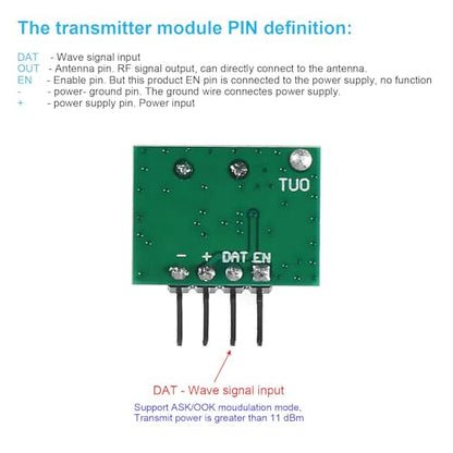 10-Pack 433MHz RF Transmitter and Receiver Module, Antenna | 2.2-5V power supply, minus 108dBm sensitivity, 433.92MHz frequency, for Arduino DIY RC projects