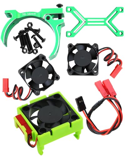 Upgrades for 1/10 Slash/Stampede/Bandit 2WD 4WD,Aluminum 3660 540 550 Motor Cooling Fan with 36-38mm Adjustable Mount&VXL-3s ESC Cooling Fan High Velocity Fan Heatsink Set,Green - color: Green/for Slash