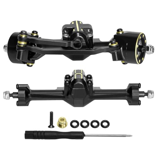 Aluminum Front & Rear Axle Set Upgrades Part with Diff Covers, Steering Link,Gear,Brass Rear Hub Weight for 1/30 Axial SCX30 RC Crawler Upgrades (Black)
