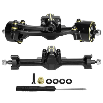 Aluminum Front & Rear Axle Set Upgrades Part with Diff Covers, Steering Link,Gear,Brass Rear Hub Weight for 1/30 Axial SCX30 RC Crawler Upgrades (Black)
