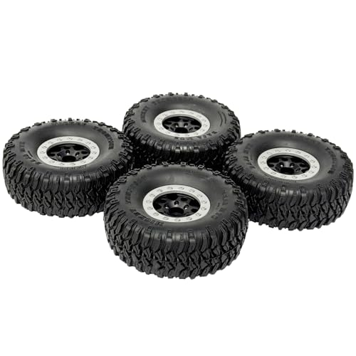 4PCS 1.55 Inch Aluminum Alloy 5Spoke Beadlock Wheel Rim Tyre and 95mm Rubber Tires Set for 1/10 RC Rock Crawler Car Upgrade Parts for Tamiya Axial AX90069 D90 TF2 CC01 LC70 (Black Silver) - color: Black Silver