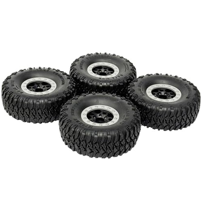 4PCS 1.55 Inch Aluminum Alloy 5Spoke Beadlock Wheel Rim Tyre and 95mm Rubber Tires Set for 1/10 RC Rock Crawler Car Upgrade Parts for Tamiya Axial AX90069 D90 TF2 CC01 LC70 (Black Silver) - color: Black Silver