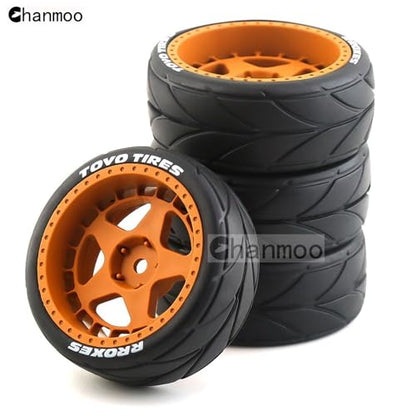 1/10 RC On Road Tires and 12mm Hex Hard Plastic Wheels Rims Rubber Drift Tyres for 1:10 Rally Racing Car Tamiya XV01 XV02 TA06 TT01 TT02 PTG2 144001 A959 HPI KYOSHO 4PCS (Brown B) - color: Brown B