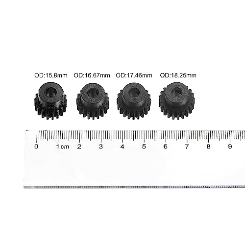 HARFINGTON 32P Hardened Pinion Motor Gear Set 4pcs 18T 19T 20T 21T Fit 5mm RC Motor Shaft 0.8 Metric Pitch 32 Pitch Gears for RC Car, with Hex Key