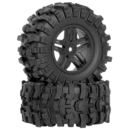 STMU 1/10 RC 12mm Hex RC Wheels and Tires （4pcs） OD 4.45''for 1/10 RC Off-Road Car Traxxas TRX4 Slash Arrma Losi Tenacity Vkar 10sc Hpi RC Buggy Car (Black) - color: Black