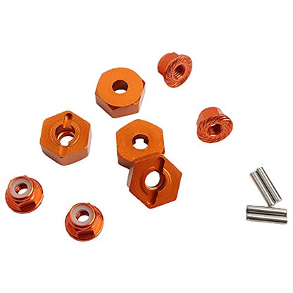 12mm Wheel Hex Hubs Drive Adapter 5mm Thick & Flange M4 Lock Nuts Aluminum for Redcat Axial HSP WLtoys Himoto RC Truck Model Car Upgrade Parts (Orange) - color: Orange