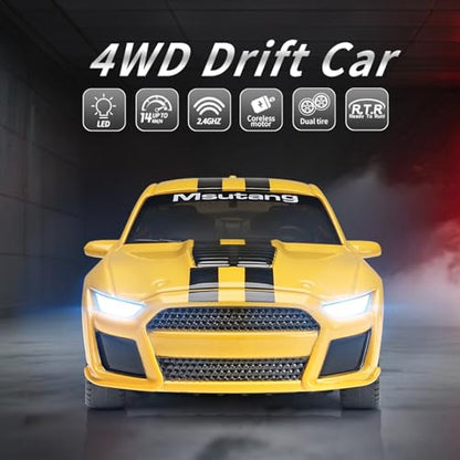 GoolRC WLtoys K4308 RC Drift Car, 1:43 Scale Remote Control Car, 4WD Full Proportional Mini RC Cars with Gyroscope, LED Lights, High Speed Racing Vehicle for Adults (Yellow) - color: Yellow