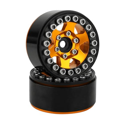 1.0 Wheel Rims RC Metal Beadlock Wheels Rims for All 1/24 Scale FCX24 Axial SCX24 Deadbolt AX24 1/18 TRX4M RC Crawler Car Upgrades Accessories (Star Shape-Orange)