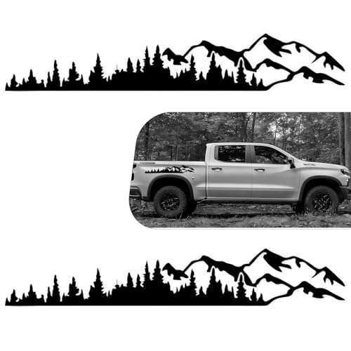 2PCS Car Mountain Tree Forest Decals, Waterproof & Fade-resistant Side Graphics, Stylish Personalized Stickers for Cars Bumper & Wall (39.4" x 6.7")