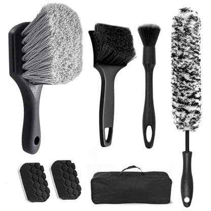 Bittwee 7 PCS Car Wheel Brush Kit, Scratch Free Soft Bristle Automobile Tire Rim Detailing Cleaner Tool Set, Vehicle Tyre Washing Brush Accessories, Universal for Truck SUV RV
