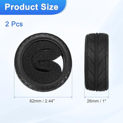uxcell 2Pcs Soft Rubber RC On-Road Car Tyres D6-Type Sponge Inside for RC 1/10 HSP Tires Scale Touring On-Road Racing DIY Model Car- 62mm(2.44") OD x 26mm(1") Width, Black