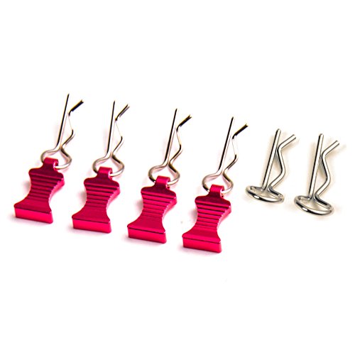 MOHERO Metal RC Body Clips Pins with Pull Tabs for 1/10 Axial SCX10 RC Model Crawler Car Pack of 6 (Rose Red) - color: Rose Red