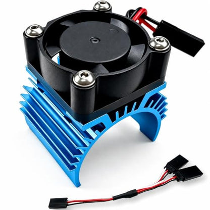 Aluminum 370/380/390 Motor Heatsink Cooling Fan with Y Cable Dupont Fits for 16101 16102 16103 16104 16106 16201 SCY JJRC C8805 MJX HBX HSP Wltoys Himoto Redcat 1/16 1/18 RC Car (Sky Blue) - style: Sky Blue