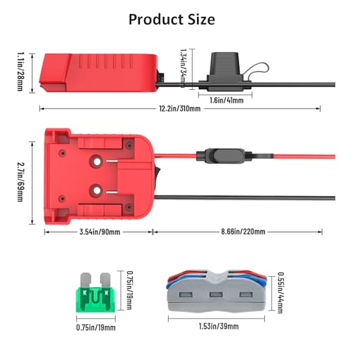 18V Adapter for Milwaukee M18 Battery Adapter Compatible with Power Wheels Battery Conversion Upgrade Kit for DIY Rc Car Toys, Robotics and Rc Truck with 30A Fuses Wire Terminals 12AWG Wire