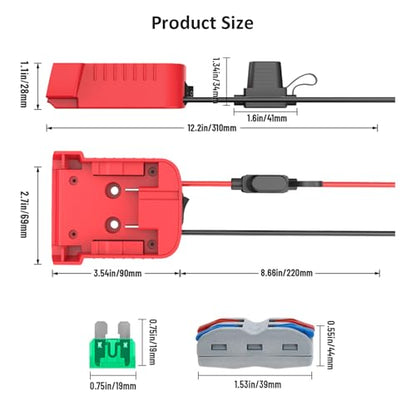 18V Adapter for Milwaukee M18 Battery Adapter Compatible with Power Wheels Battery Conversion Upgrade Kit for DIY Rc Car Toys, Robotics and Rc Truck with 30A Fuses Wire Terminals 12AWG Wire