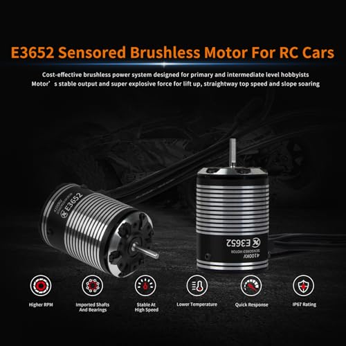 XC E3652 Sensored Brushless Motor for RC Car,2-3S Lipo,IP67 Water Proof,Applicable to:1/10 On-Road,Off-Road,Short Course(Light Load) (4100KV) - style: 4100KV