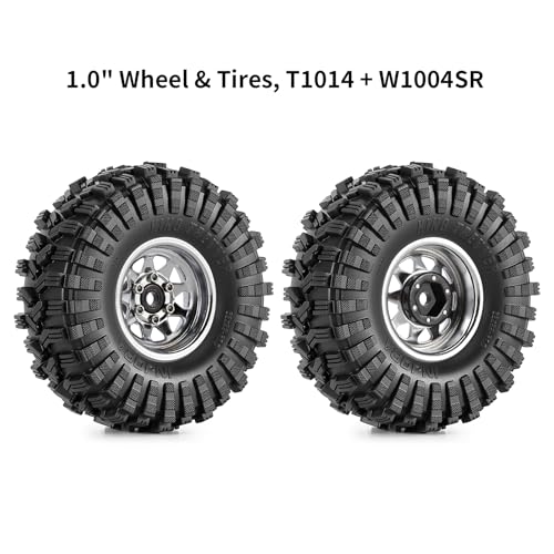 INJORA 1.0 Beadlock Wheel Tires Set -3.78mm Offset for 1/18 1/24 RC, Silver - color: Silver