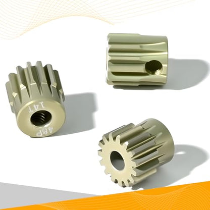 3PCS 48P Pinion Gear Set 7075 Aluminum Alloy 3.175mm Shaft 13T 14T 15T with Screws & Hex for 1/10 RC Arrma Traxxas HPI Sakura Losi Axial SCX10 Tamiya Monster Truck Buggy Motor Gears Upgrade - size: 13 14 15T