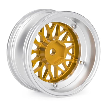 4pcs RC 1/10 Aluminum On Road Wheel Rims Hex 12mm Adjustable Offset for 1:10 RC On Road Drift Touring Street Car (Silver & Gold) - color: Silver & Gold