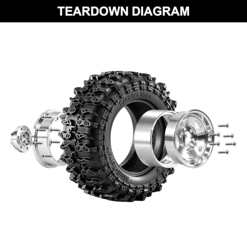 1.9" Beadlock Aluminum Wheels and 90mm Soft Rubber Tires for MJX Hyper Go H12Y, MN128, 1/12 RC Crawler Upgrade Parts, Set of 4 with Foam Inserts