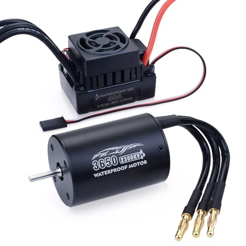 Surpass Hobby RC Brushless Motor and ESC Combo Waterproof 2S Lipo 3650 2300KV Brushless Motor and 60A ESC Combo Set for 1/10 Remote Control Cars Trucks Off-Road Vehicle - size: 2300KV, style: 3650 Motor and 60A ESC