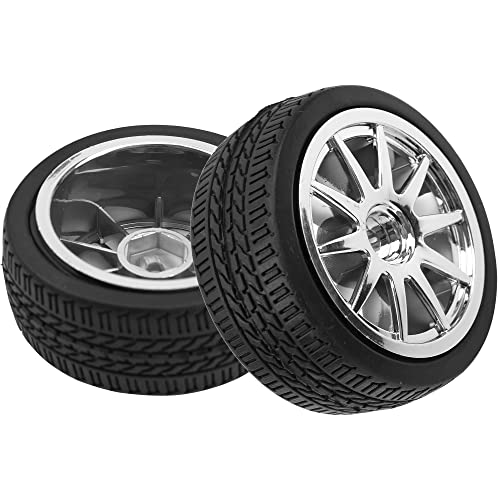 4Pcs 2.55in Rubber Tires & 12mm Hex Plastic Wheel Rims Set 10-Spoke w/Foam Compatible with Traxxas Kyosho HPI Tamiya TT02 1/10 RC On-Road Touring Car