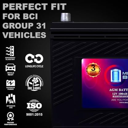 Mighty Max Battery MM-G31 Start and Stop Car BCI Group 31 12V 100AH, 140RC, 900 CCA, Rechargeable AGM Car battery - style: Group 31