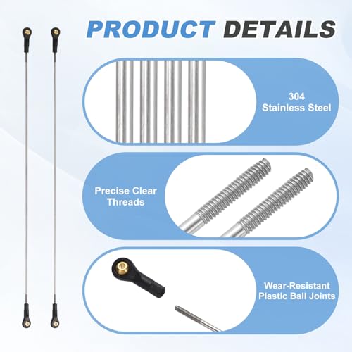 MECCANIXITY 2Pcs RC Boat Push Rod, 304 Stainless Steel Lever Steering Linkage Tie Rods with M2 Ball Head Joint for RC Car Boat Helicopter DIY Model Parts, 223-233mm - size: 223-233mm