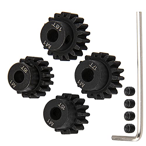 ShareGoo Mod 1 Hardened Steel M1 Pinion Gear Sets 15T 16T 17T 18T fit 5mm RC Motor Shaft Compatible with Arrma Traxxas Axial HSP Redcat Losi 1/8 1/10 Scale RC Car Truck Buggy