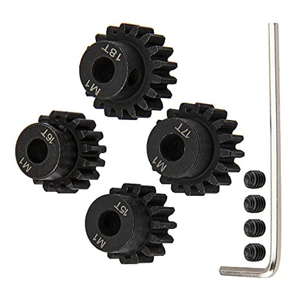 ShareGoo Mod 1 Hardened Steel M1 Pinion Gear Sets 15T 16T 17T 18T fit 5mm RC Motor Shaft Compatible with Arrma Traxxas Axial HSP Redcat Losi 1/8 1/10 Scale RC Car Truck Buggy