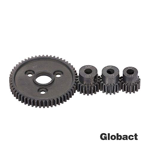 Globact 54T 0.8 32 Pitch Metal Steel 3956 Spur Gear with 15T/17T/19T Pinions Gear Set for Traxxas Slash 4x4 4WD/2WD VXL Rally VXL Stampede 4x4 1/10 Summit 1/10 E-REVO Parts | 0.8M Steel Spur Gear and 15T 17T 19T Pinion Gear for Traxxas Slash 4x4/2WD Rally