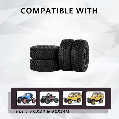 SCX24 Wheels and Tires 1.0 Beadlock Wheels 104g 50MM Soft Sticky Tires with Counterweight Ring for Axial SCX24 FMS FCX24M FCX24 Upgrades 1/24 RC Crawler - style: 104g
