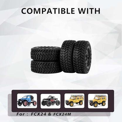SCX24 Wheels and Tires 1.0 Beadlock Wheels 104g 50MM Soft Sticky Tires with Counterweight Ring for Axial SCX24 FMS FCX24M FCX24 Upgrades 1/24 RC Crawler - style: 104g
