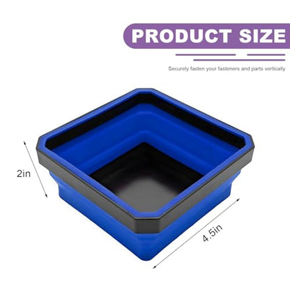 Collapsible Magnetic Parts Tray, 4.5" Square Silicone Metal Parts Organizer Double-Sided Magnet Bowl, Foldable Magnetic Tool Trays for Screws Bolts Nuts Washers Pins (Blue) - color: Blue