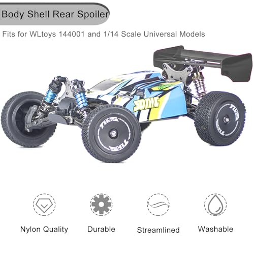 1/14 Scale RC Car Body Wing Spoiler Body Shell Rear Spoiler Tail Wing Kit Toy Vehicles Parts for 144001 and 1/12 1/14 1/16 CTR RC Buggy Universal Models - Flexible Plastic, Durable