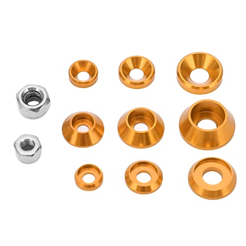 RC Screw Washer Kit Aluminum Alloy CNC Machined Flat Round Cup Head Washers and Nuts for 1/10 1/8 RC Cars, Anodized Lightweight Hardware Set with 125 PCS in Plastic Box (Gold) - color: Gold