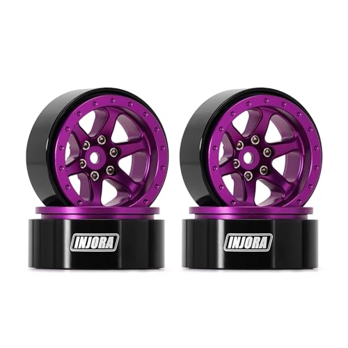 INJORA 1.3 Aluminium Beadlock Wheel Offset -4.05mm for 1/24 1/18 RC(Purple) - color: Purple