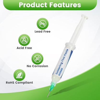 Soldering Tip Cleaning Kit, Includes Tip Tinner Brass Wire, Solder Wick, Cleaning Sponge, Solder Flux & Solder Iron Tips, By WIVIE