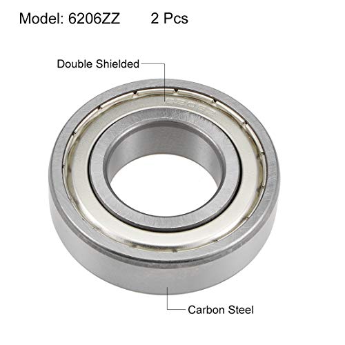 uxcell 6206ZZ Deep Groove Ball Bearings Z2 30mm X 62mm X 16mm Double Shielded Carbon Steel 2pcs - size: 30mmx62mmx16mm